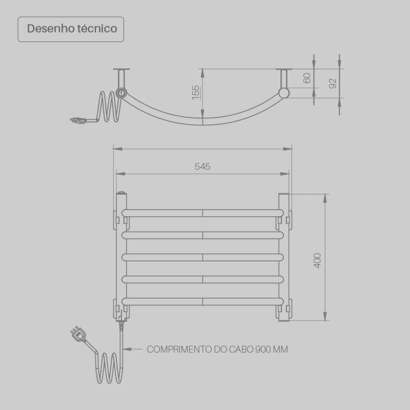 Toalheiro Elétrico Seccare Decorato Curvo Inox Polido 55W