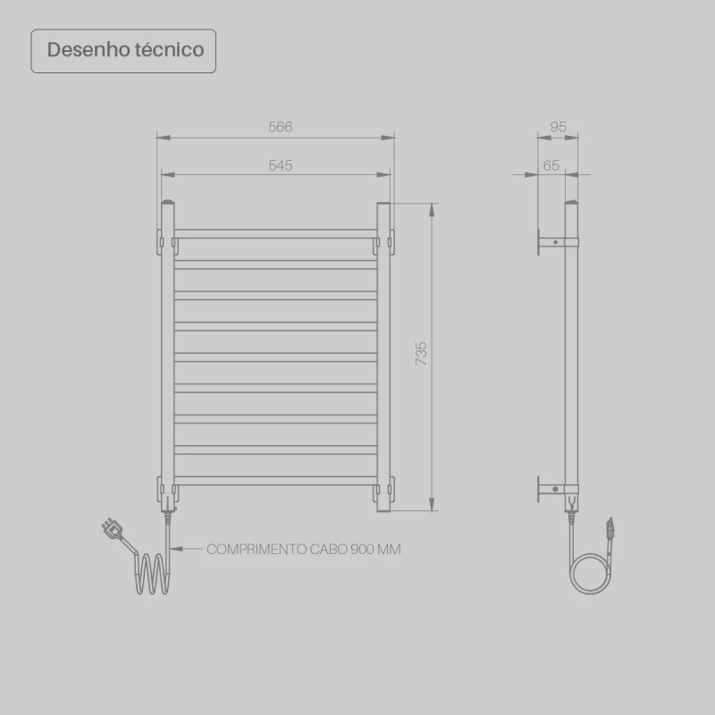 Toalheiro Elétrico Seccare 90W Quadratto Inox