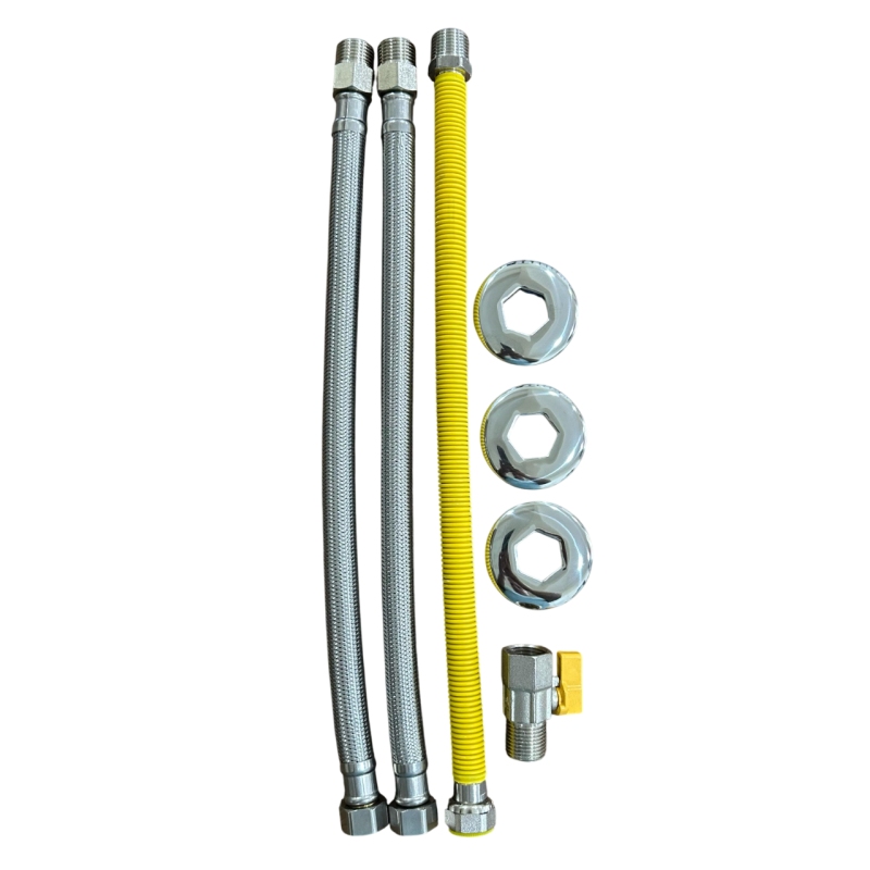Kit Ligação flexível Inox Água/Gás + Mini Registro 1/2" p/ Aquecedor 40cm 